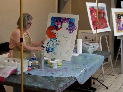 Allowing the paint to partially dry and then spraying off gives the painting a "batik like look"